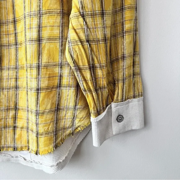 POL Boho Waffle Knit Henley Mixed Plaid Floral Print Women’s Long Sleeve Top L - Picture 10 of 12